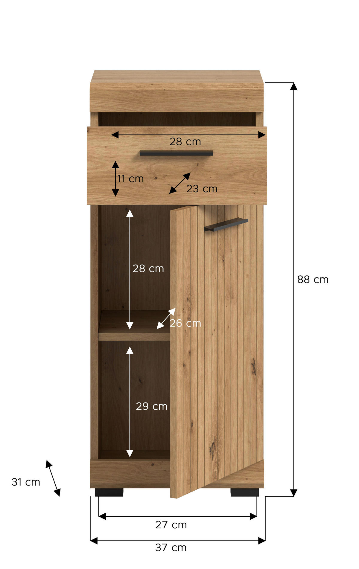 MIDISZEKRÉNY 37/88/31 cm  - fekete/Artisan tölgy, Trend, műanyag/faalapú anyag (37/88/31cm) - MID.YOU