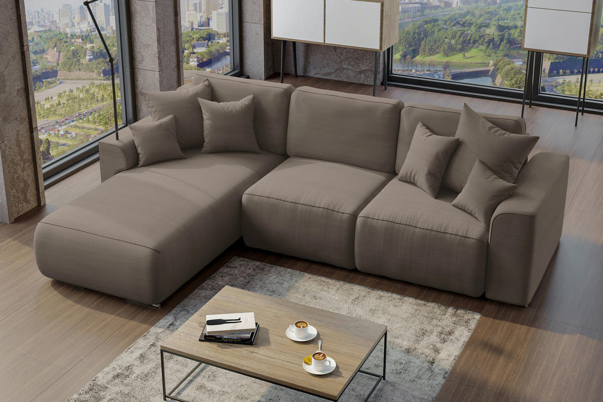 ECKSOFA in Cord Taupe  - Taupe/Chromfarben, Konventionell, Kunststoff/Textil (195/293cm) - MID.YOU