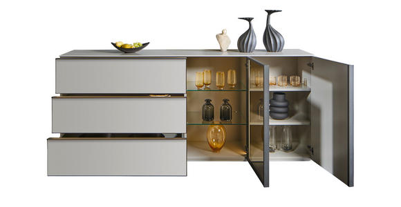 SIDEBOARD 210/90/45 cm  - Taupe/Schwarz, Design, Glas/Holzwerkstoff (210/90/45cm) - Ambiente