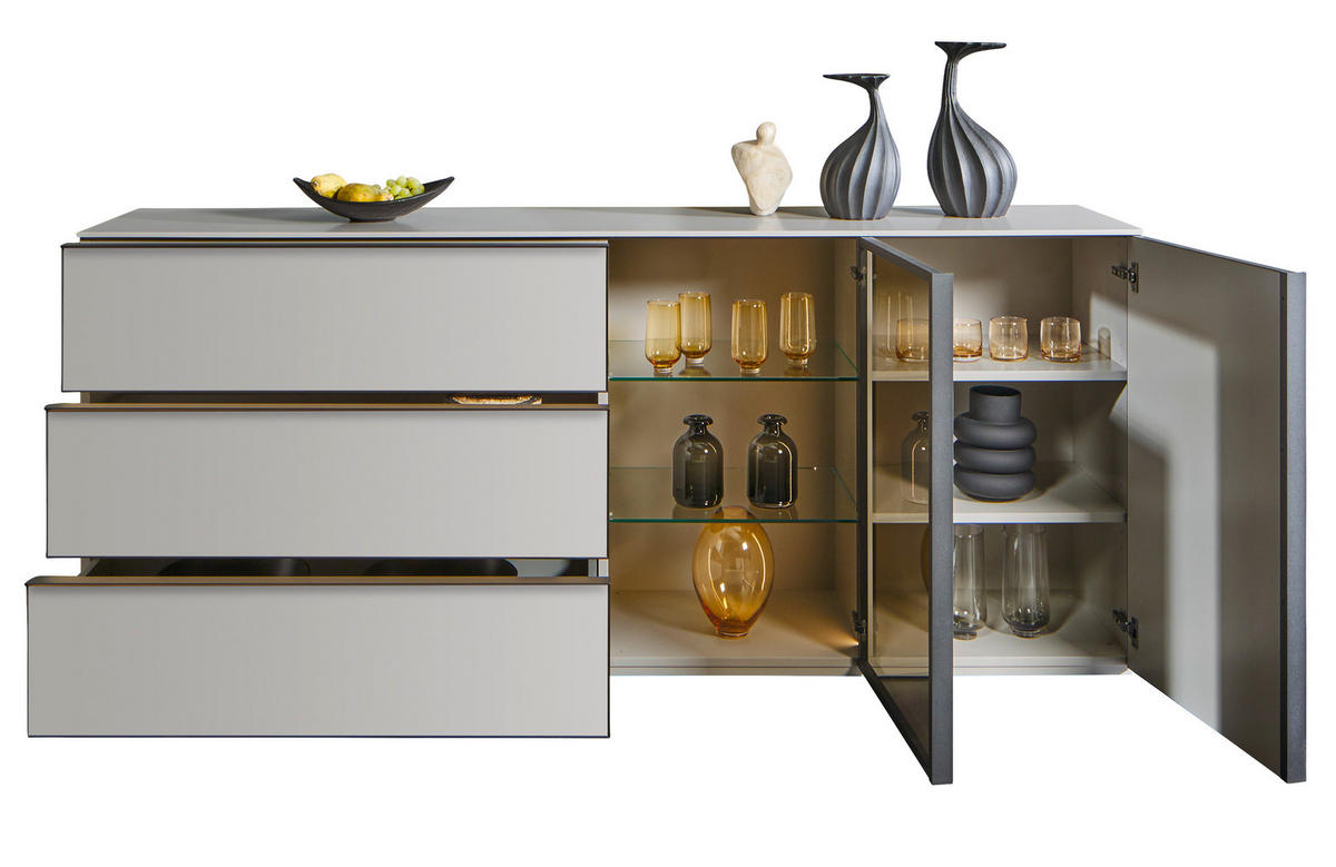 SIDEBOARD Taupe  210/90/45 cm  - Taupe/Schwarz, Design, Glas/Holzwerkstoff (210/90/45cm) - Ambiente