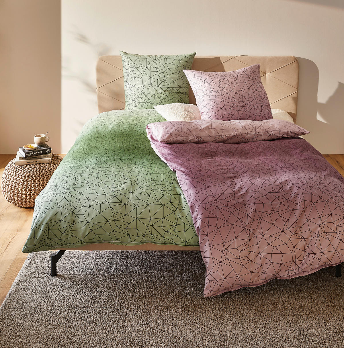 WENDEBETTWÄSCHE Rakka Satin 135/200 cm  - Grün, KONVENTIONELL, Textil (135/200cm) - Novel