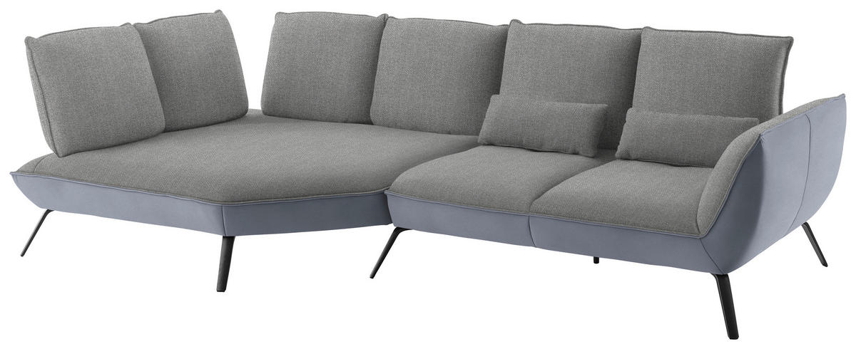 ECKSOFA in Flachgewebe Hellgrau  169/320 cm  - Hellgrau/Schwarz, Design, Textil/Metall (169/320cm) - Moderano