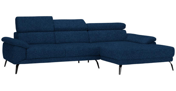 ECKSOFA in Velours Dunkelblau  - Schwarz/Dunkelblau, Design, Textil/Metall (295/187cm) - Novel