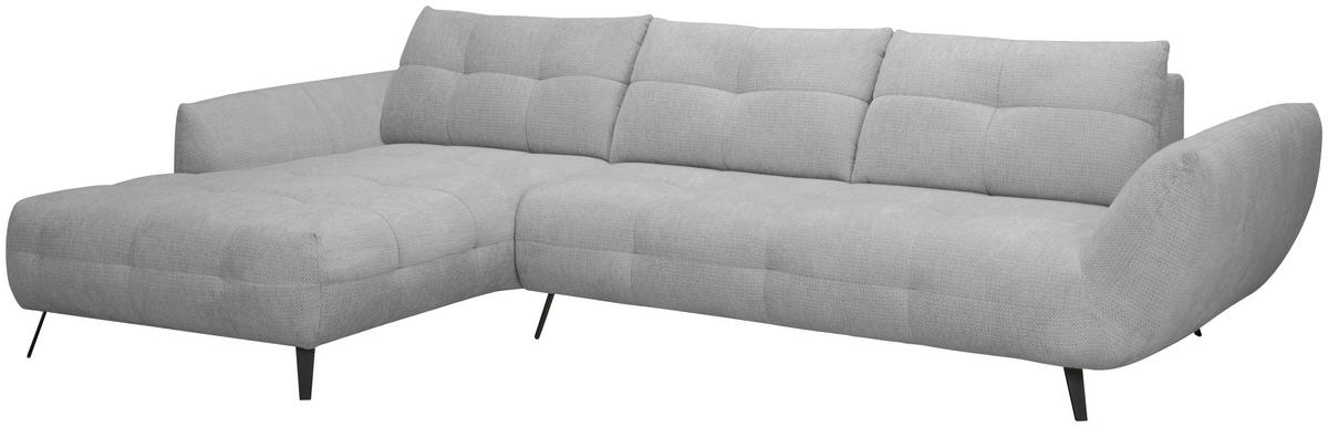 ECKSOFA Grau Chenille Armlehnenkissen, Rücken echt, Sitztiefenverstellung  - Schwarz/Grau, KONVENTIONELL, Textil/Metall (215/313cm) - Hom`in