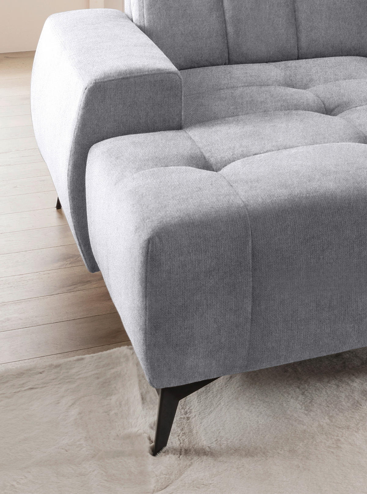 WOHNLANDSCHAFT Hellgrau Mikrofaser  - Hellgrau/Schwarz, MODERN, Textil/Metall (180/337/200cm) - Livetastic