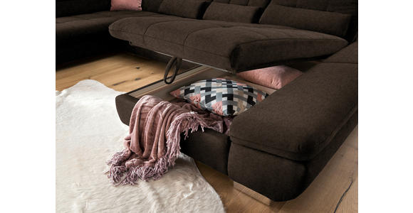 WOHNLANDSCHAFT  in Mikrofaser Braun  - Chromfarben/Braun, Design, Kunststoff/Textil (211/350/204cm) - Xora