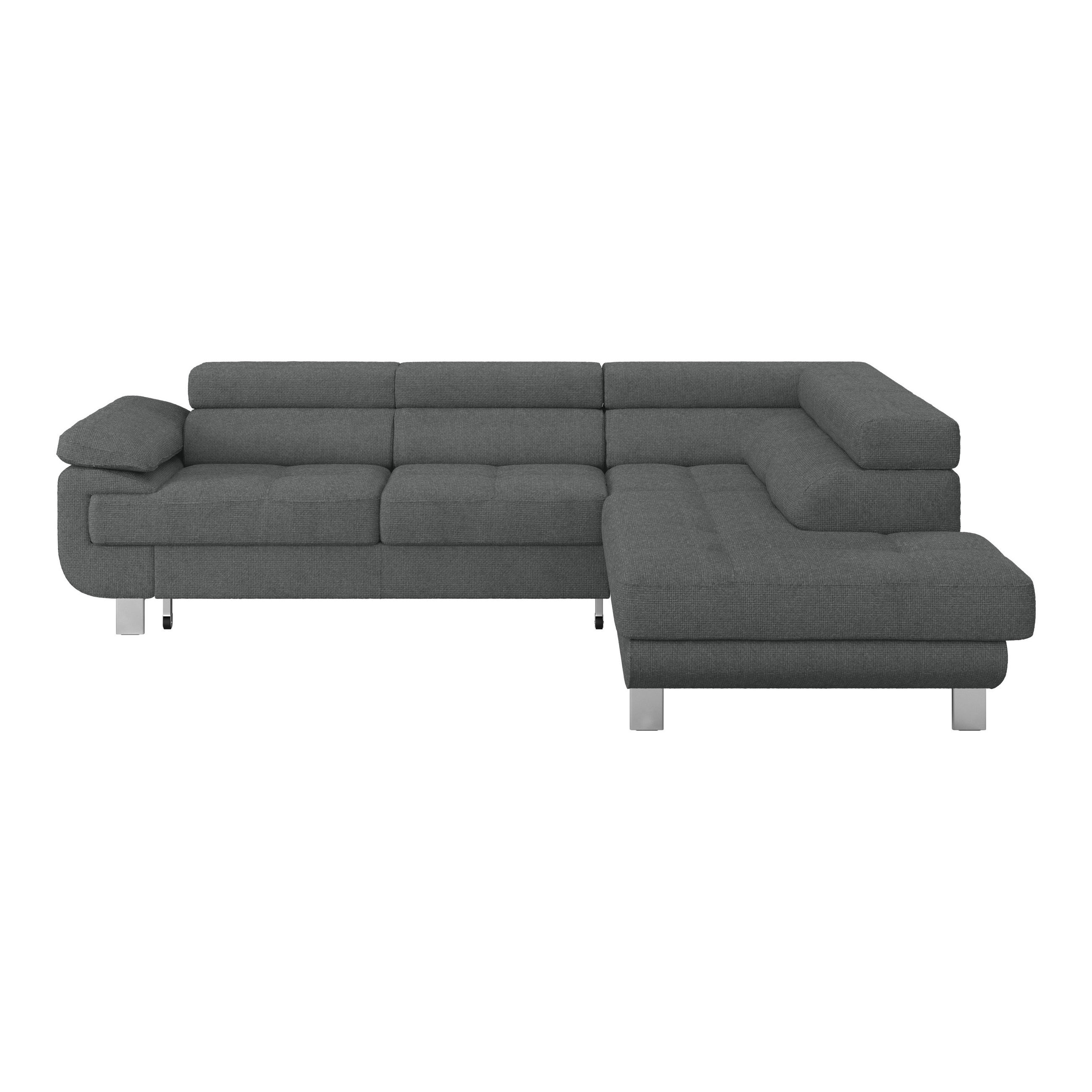 ECKSOFA Anthrazit Drell Bettkasten, Schlaffunktion, Rücken echt, Armteilverstellung, Kopfteilverstellung  - Anthrazit, MODERN, Textil/Metall (270/230cm) - MID.YOU