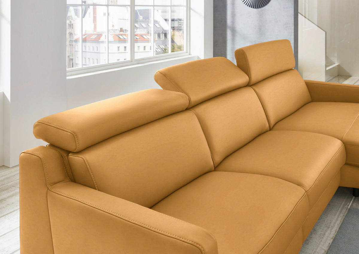 ECKSOFA in Echtleder Currygelb  - Currygelb/Schwarz, Design, Leder/Metall (291/176cm) - Valdera