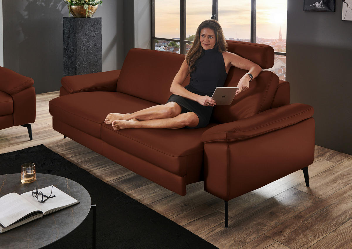 3-SITZER-SOFA in Leder Rotbraun  - Rotbraun/Schwarz, Design, Leder/Metall (224/88/100cm) - Valdera