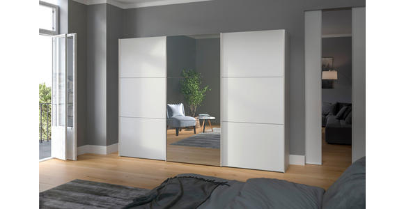 SCHWEBETÜRENSCHRANK in Weiß - Edelstahlfarben/Weiß, Design, Glas/Holzwerkstoff (303/195/65cm) - Carryhome