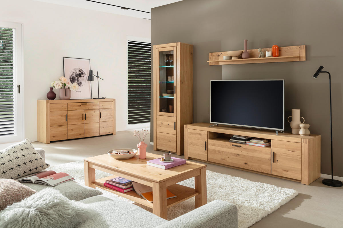 WOHNWAND 3-teilig  in Eichefarben 283/203/50 cm  - Eichefarben/Anthrazit, Design, Glas/Holz (283/203/50cm) - Livetastic