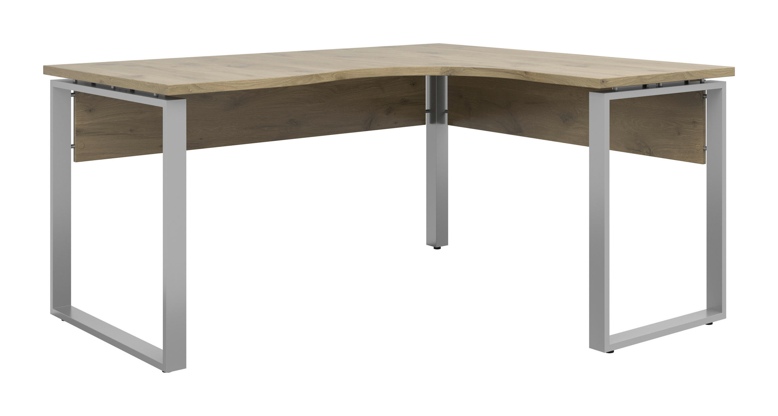 KOTNA PISALNA MIZA leseni material bela, barve hrasta  - barve hrasta/bela, Konvencionalno, kovina/leseni material (160/140/77,8cm) - Voleo