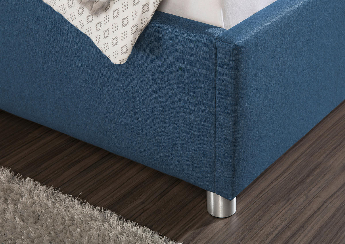 POLSTERBETT  in Blau,  - Blau/Alufarben, MODERN, Textil/Metall (173/115/211cm) - Livetastic