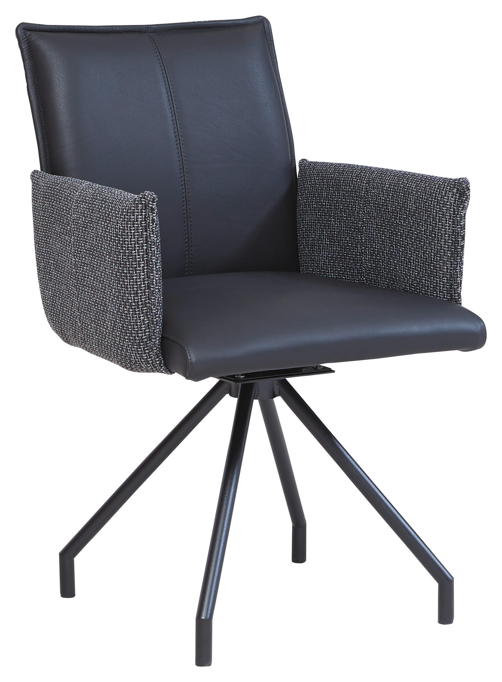 ARMLEHNSTUHL  in Webstoff Echtleder pigmentiert  - Schwarz, Design, Leder/Textil (60/92/60cm) - Linea Natura