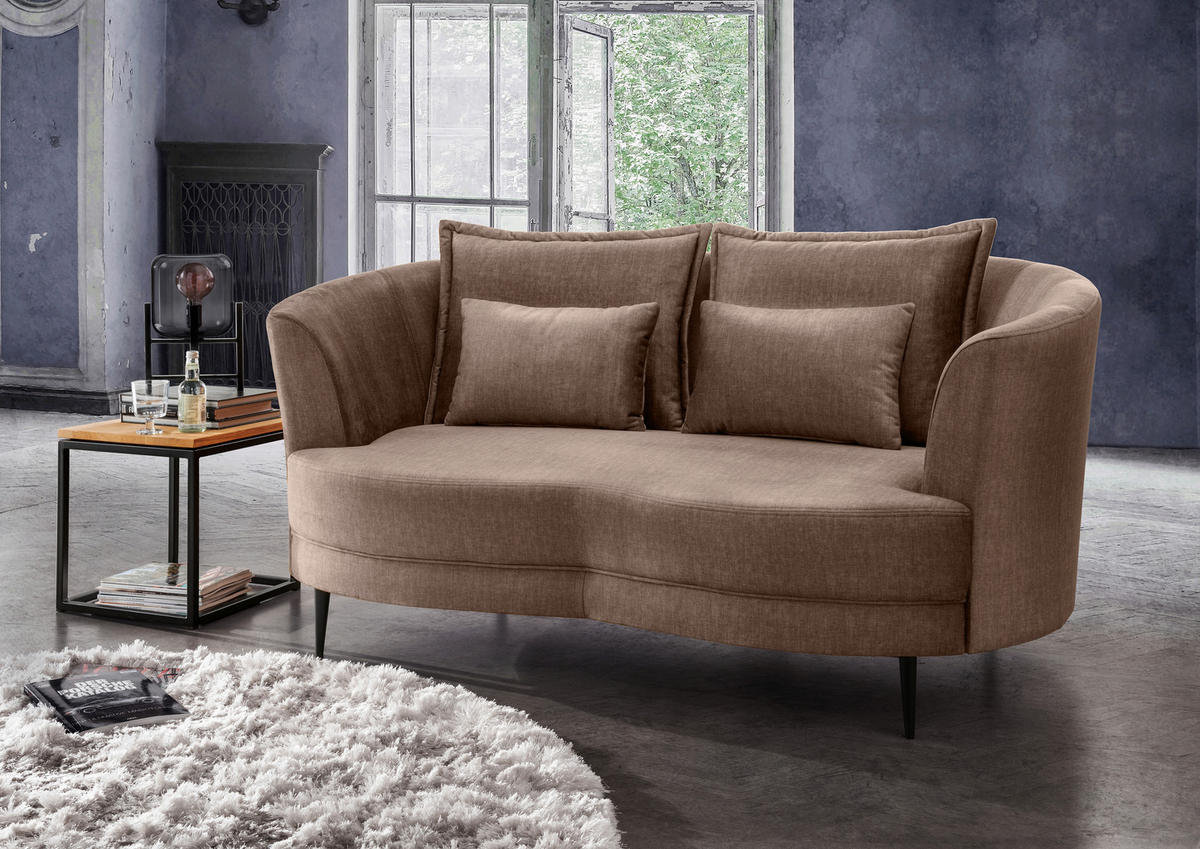 2-SITZER-SOFA in Velours Hellbraun  - Hellbraun/Schwarz, Modern, Textil/Metall (179/85/101cm) - Livetastic