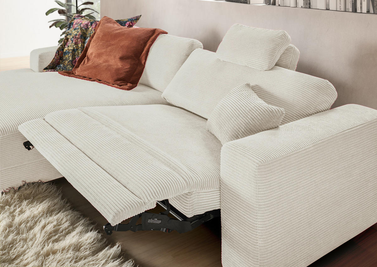 ECKSOFA inkl. Relaxfunktion Naturfarben Cord  - Schwarz/Naturfarben, Design, Kunststoff/Textil (168/296cm) - Pure Home Lifestyle