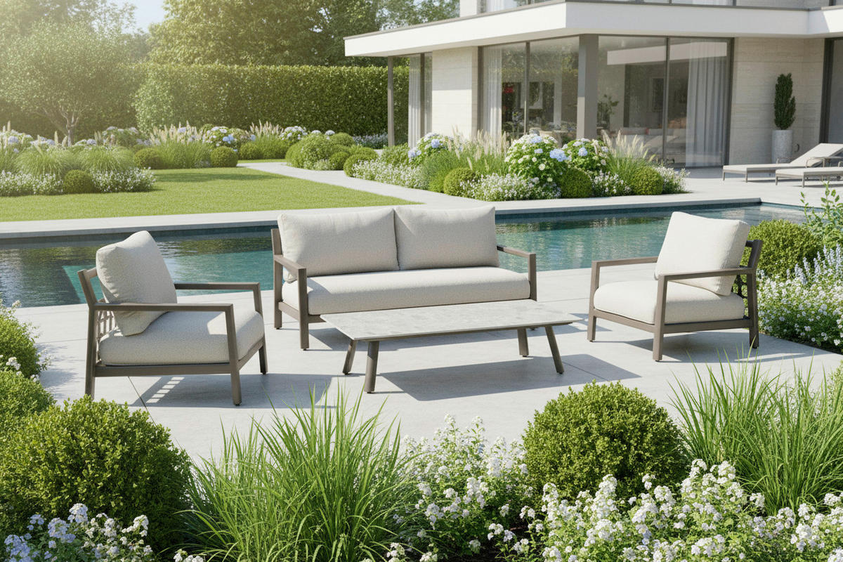 2-SITZER-BANK 207/92/75 cm  in Braun, Creme  - Creme/Braun, MODERN, Textil/Metall (207/92/75cm) - Tierra Outdoor