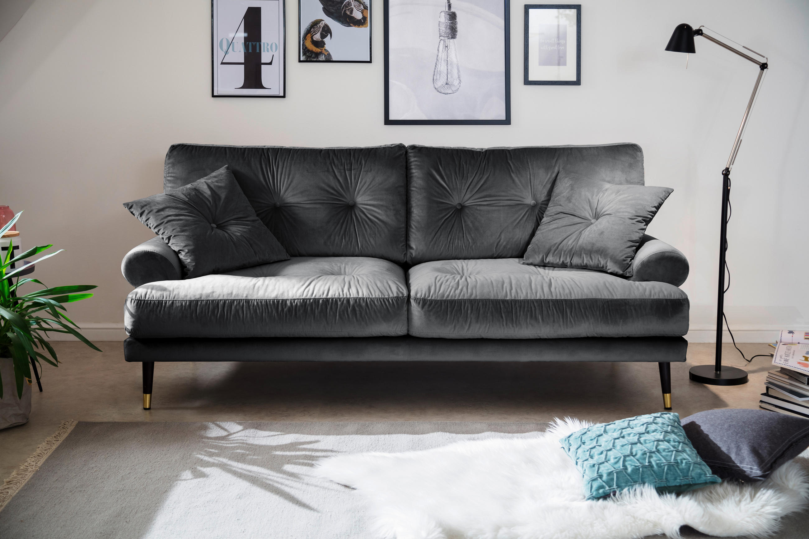 2-SITZER-SOFA TOKIO-2S SOFA Samt Anthrazit  - Anthrazit, MODERN, Textil (180/89/100cm) - MID.YOU