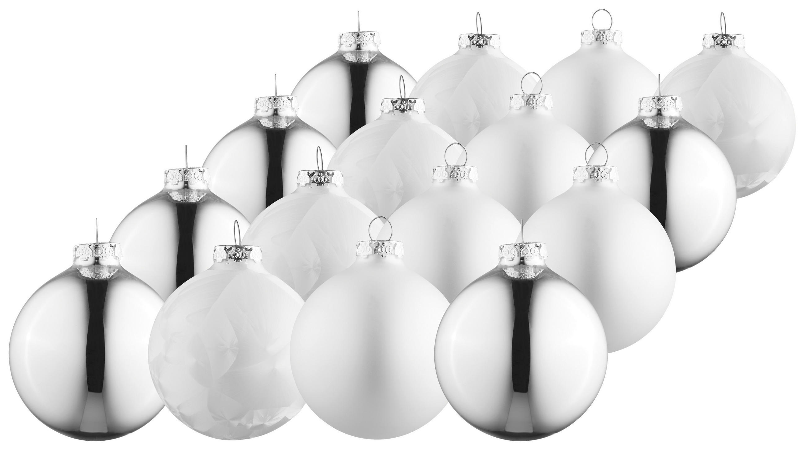 CHRISTBAUMKUGEL-SET 6 cm 16-teilig  - Silberfarben/Weiß, Basics, Glas (6cm) - X-Mas