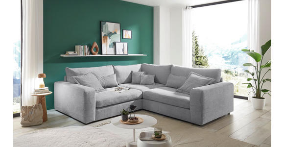 ECKSOFA  in Cord Hellgrau Zierkissen, Rückenkissen, Nierenkissen, Rücken echt  248/248 cm  - Hellgrau/Schwarz, KONVENTIONELL, Kunststoff/Textil (248/248cm) - Carryhome