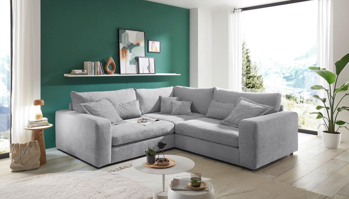 ECKSOFA  Hellgrau Cord  - Hellgrau/Schwarz, KONVENTIONELL, Kunststoff/Textil (248/248cm) - Carryhome