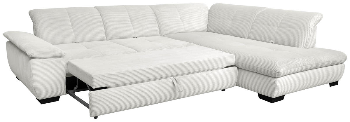 ECKSOFA in Cord Ecru  - Ecru/Schwarz, Design, Textil/Metall (313/242cm) - Xora