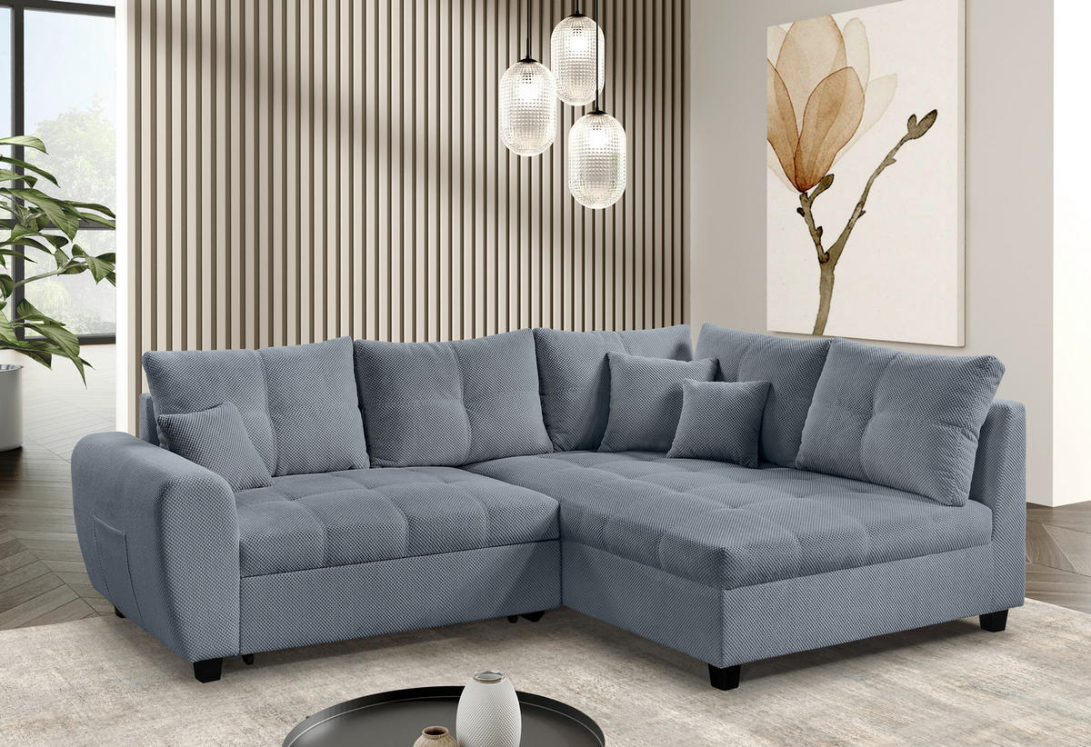 ECKSOFA Blaugrau Plüsch  - Blaugrau/Schwarz, KONVENTIONELL, Kunststoff/Textil (249/175cm) - Carryhome