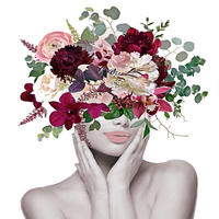 KUNSTDRUCK Blumen, Frauen 50/50 cm  - Bordeaux/Rosa, Basics, Papier (50/50cm) - Monee