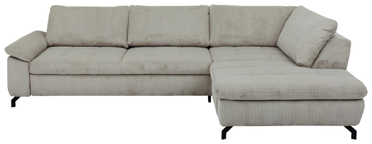 ECKSOFA in Cord, Velours Hellgrün  - Schwarz/Hellgrün, Design, Textil/Metall (291/197cm) - Beldomo Style