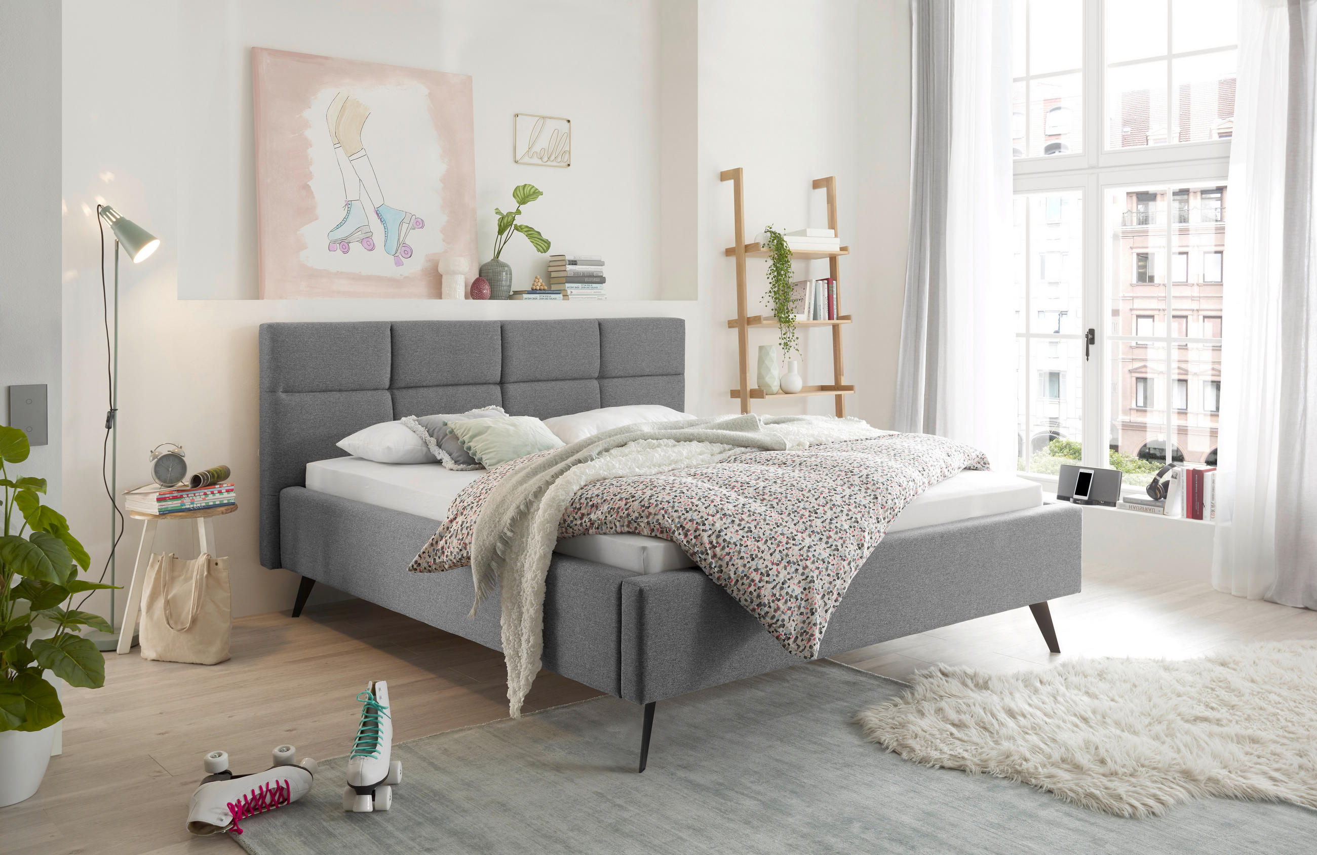 POLSTERBETT 180/200 cm  in Hellgrau  - Hellgrau/Schwarz, KONVENTIONELL, Textil/Metall (180/200cm) - SetOne by Musterring
