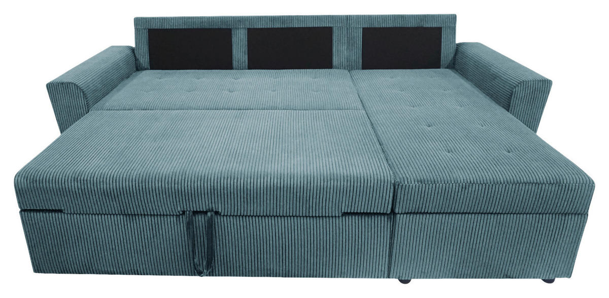 ECKSOFA TERMOLI Hellblau Cord Rückenkissen, Bettkasten  - Schwarz/Hellblau, Design, Kunststoff/Textil (231/155cm) - MID.YOU