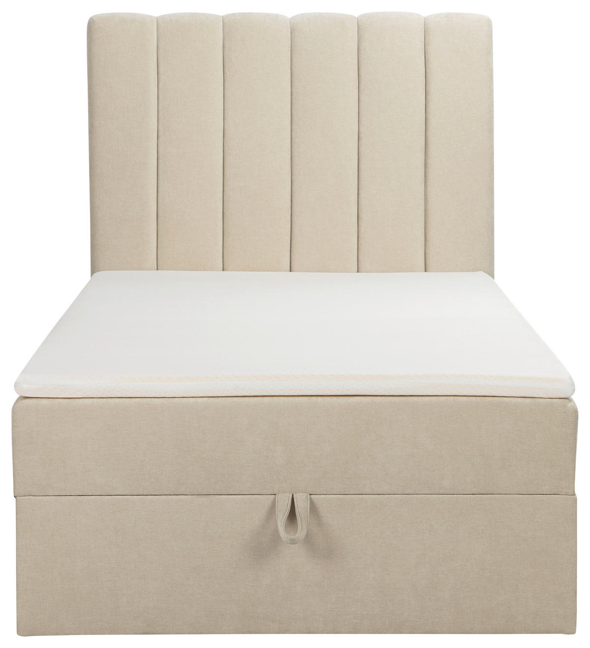 BOXBETT 100/200 cm,  in Beige, Matratze, gepolstertes Kopfteil, Bettkasten, Topper, H3 = fest  - Beige/Schwarz, Basics, Kunststoff/Textil (100/200cm) - Chameo