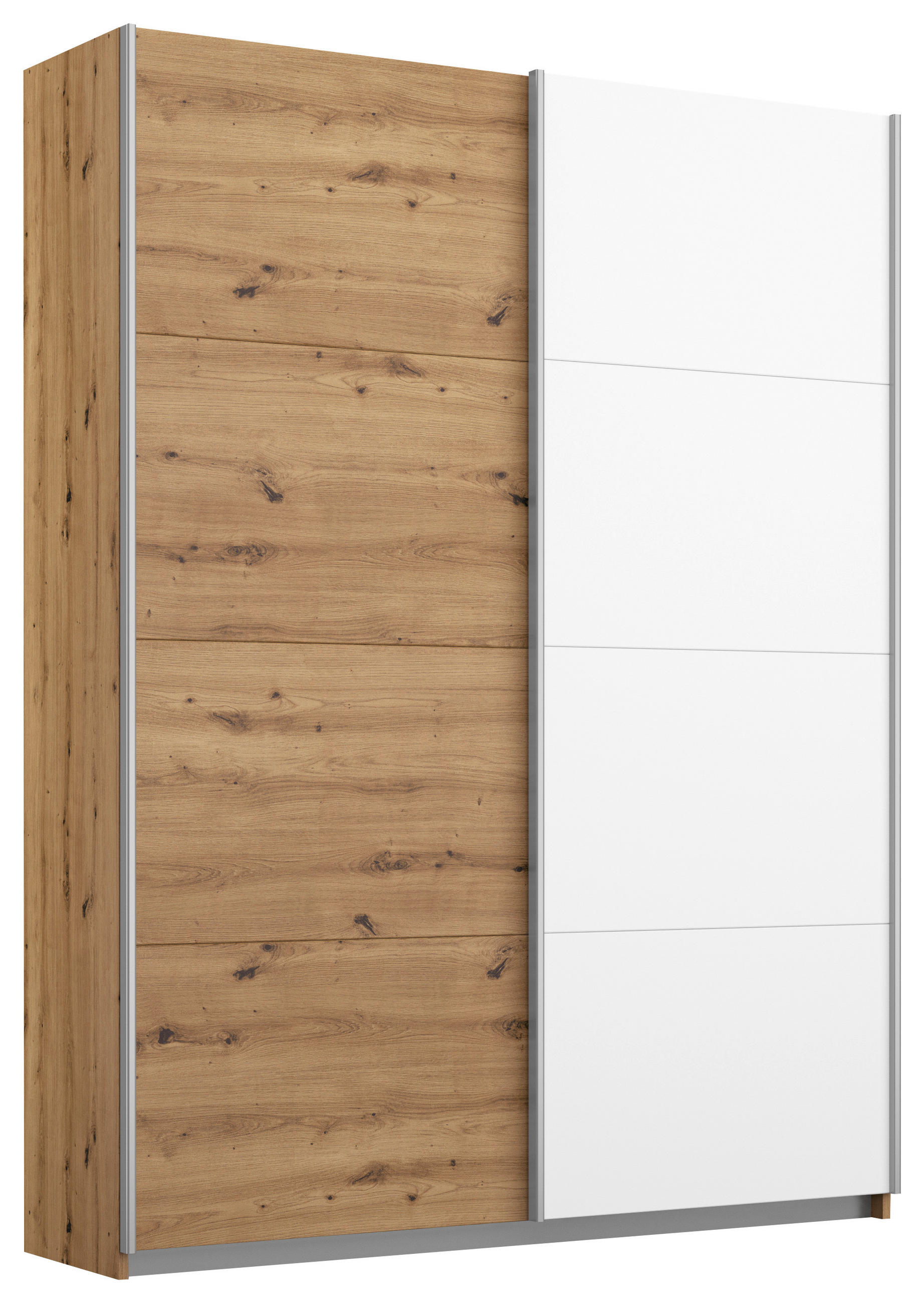 SCHWEBETÜRENSCHRANK 136/197/61 cm 2-türig Weiß, Eiche Artisan - Alufarben/Weiß, MODERN, Holzwerkstoff/Metall (136/197/61cm) - Rauch Möbel