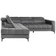 ECKSOFA inkl.Funktionen Dunkelgrau Samt  - Dunkelgrau/Schwarz, Design, Kunststoff/Textil (202/281cm) - Xora