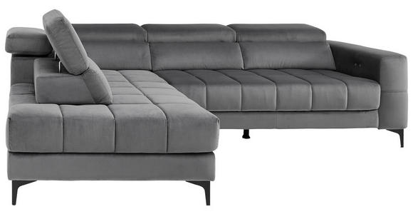 ECKSOFA inkl.Funktionen Dunkelgrau Samt  - Dunkelgrau/Schwarz, Design, Kunststoff/Textil (202/281cm) - Xora