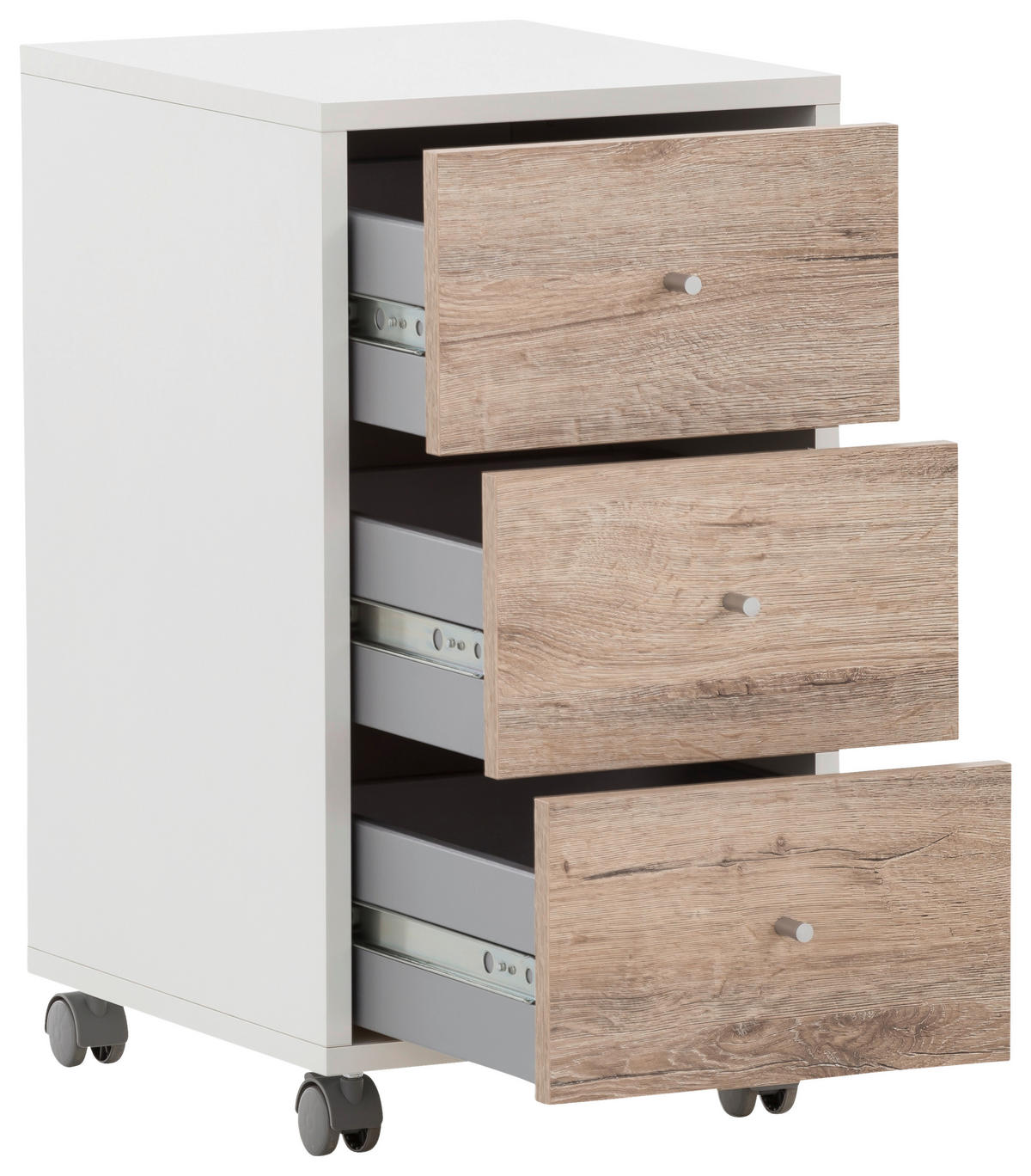 ROLLCONTAINER 32,6/59,7/39,1 cm  - Wildeiche/Silberfarben, MODERN, Holzwerkstoff/Kunststoff (32,6/59,7/39,1cm) - MID.YOU