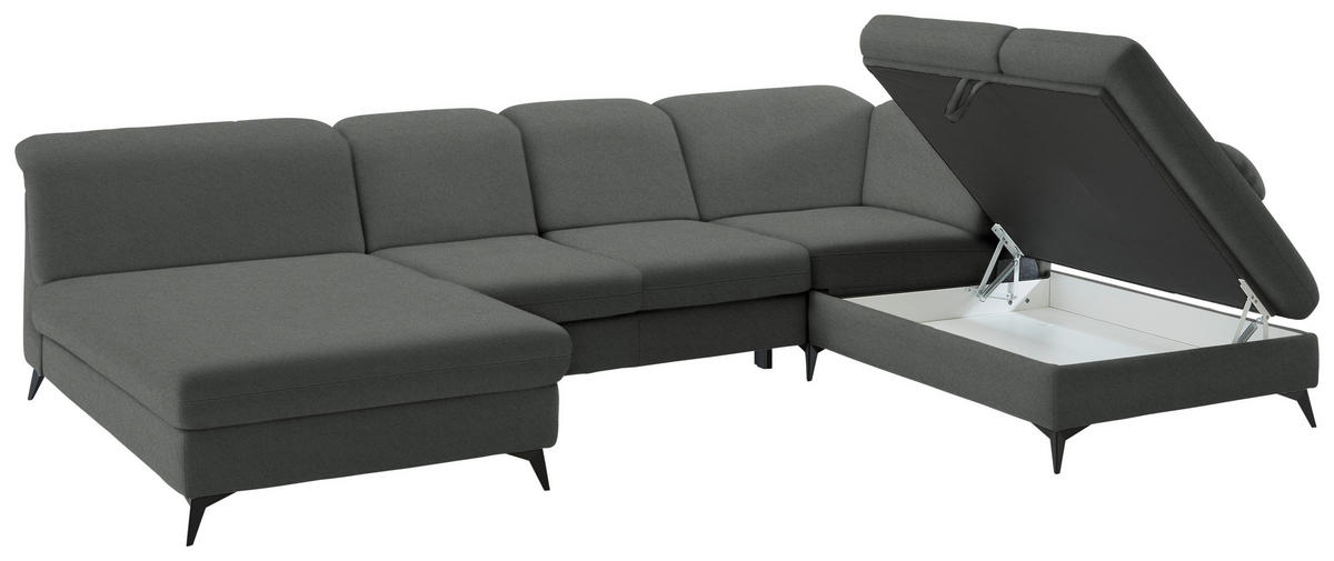 WOHNLANDSCHAFT  in Chenille Grau  - Schwarz/Grau, Design, Textil/Metall (198/369/255cm) - Beldomo Style