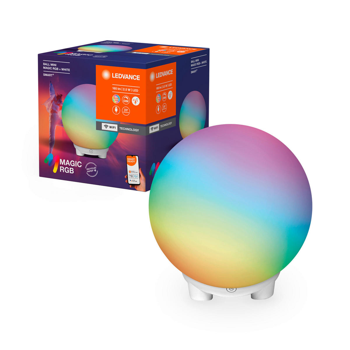 STIMMUNGSLEUCHTER Smart+ Wifi Ball Magic 13/13,8 cm   - Weiß, Basics, Glas/Kunststoff (13/13,8cm) - Ledvance