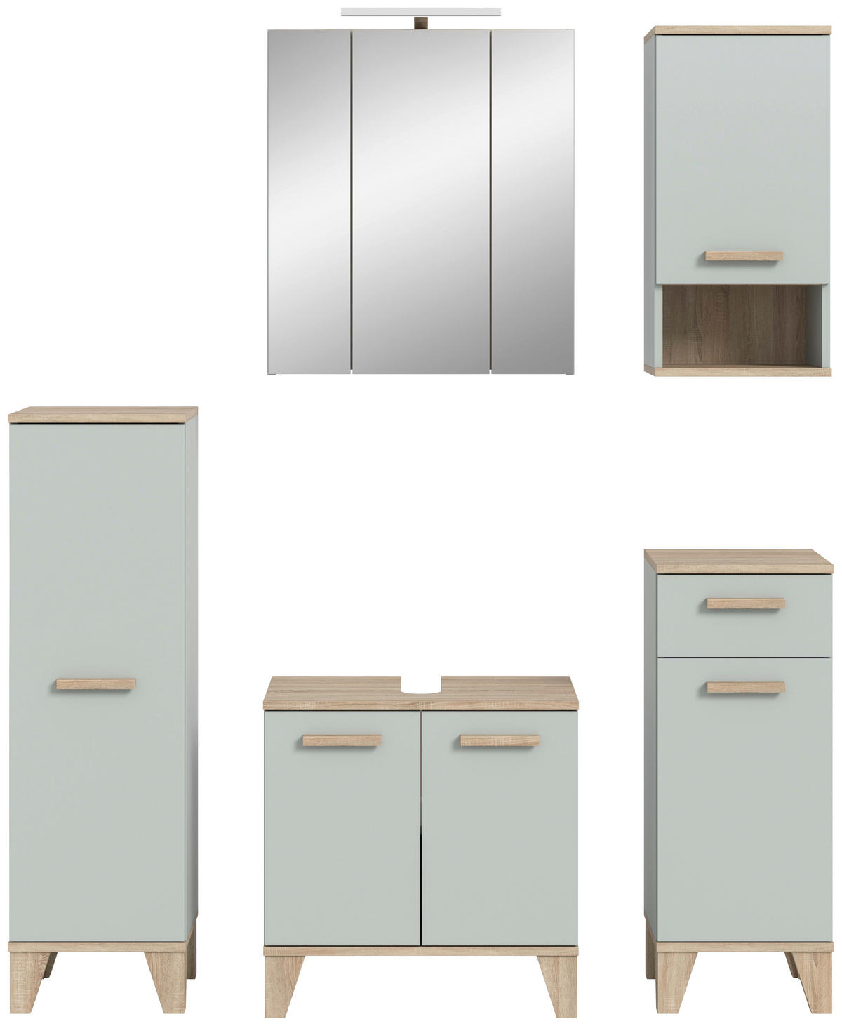 BADEZIMMER 6-teilig 128 cm  - Eiche San Remo/Graugrün, Modern, Holzwerkstoff/Kunststoff (128cm) - MID.YOU