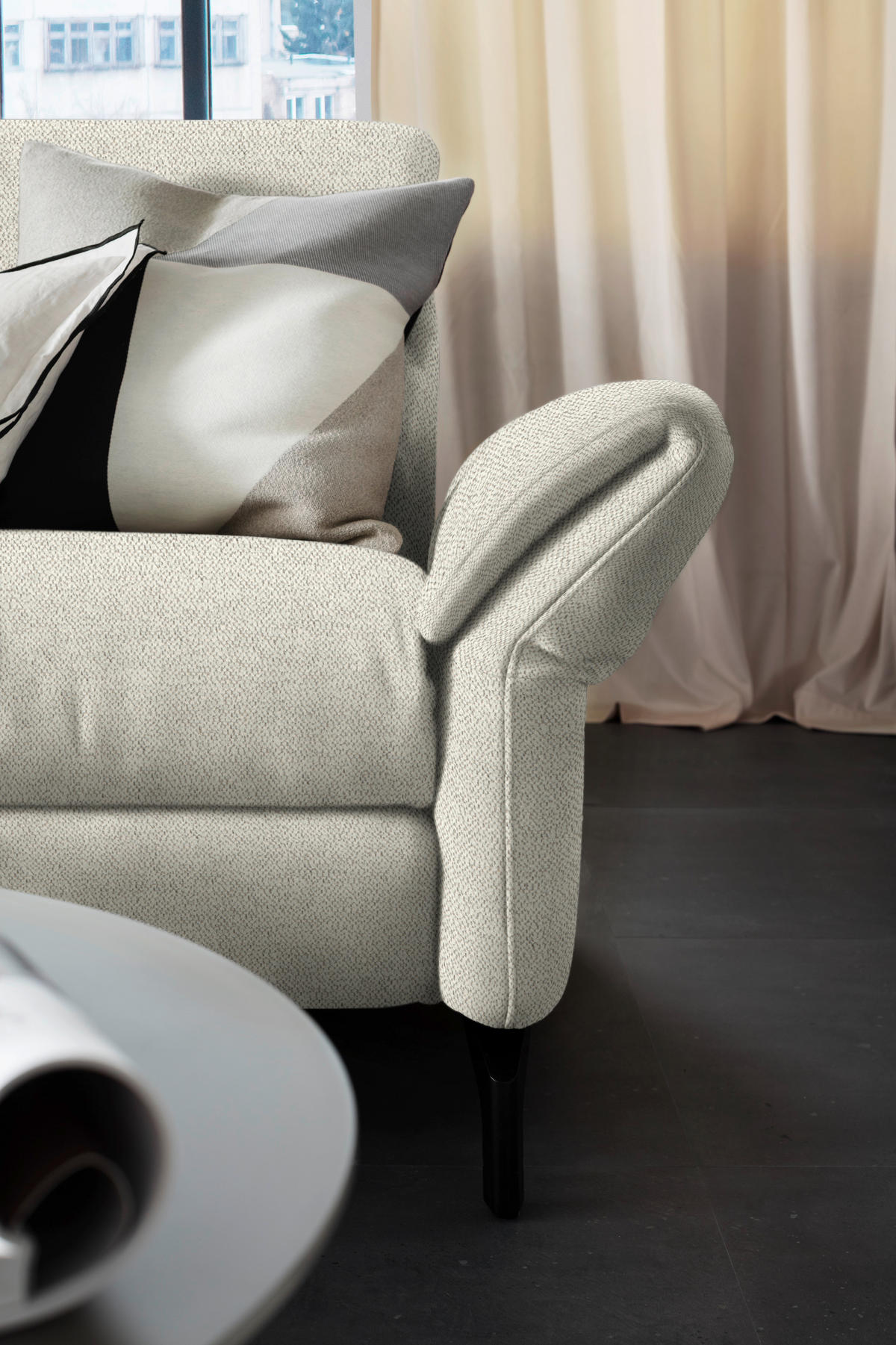 ECKSOFA Creme Chenille  - Creme/Schwarz, Design, Textil/Metall (187/299cm) - Schöner Wohnen