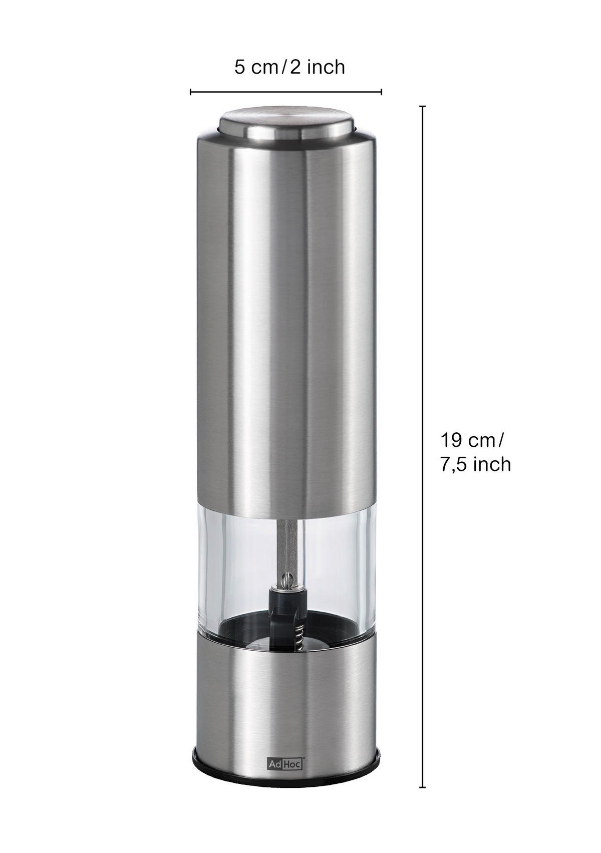 ELEKTR. SALZ-/PFEFFERMÜHLE PEPMATIK  - Edelstahlfarben/Transparent, Design, Keramik/Metall (5,0/19cm) - AdHoc