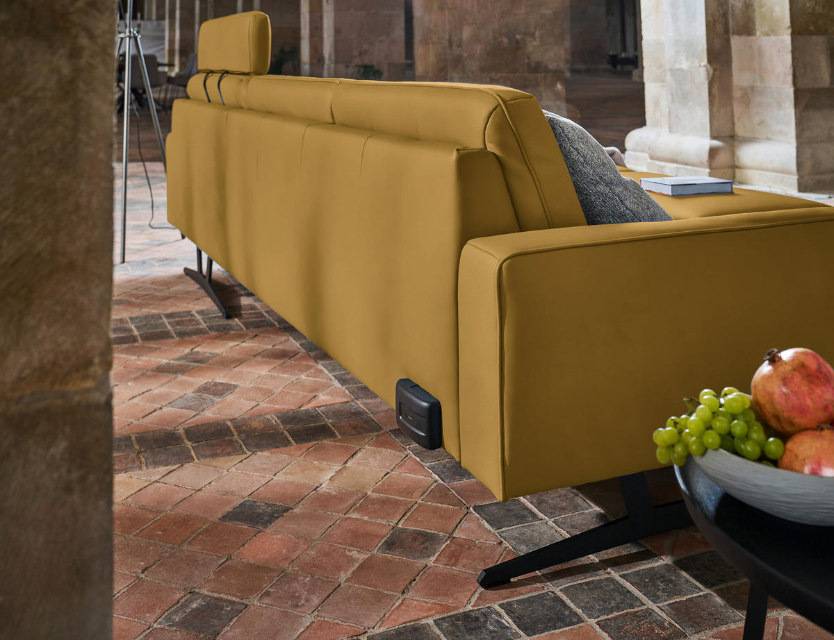 ECKSOFA in Echtleder Senfgelb  324/179 cm  - Anthrazit/Senfgelb, KONVENTIONELL, Leder/Metall (324/179cm) - Johann Jakob