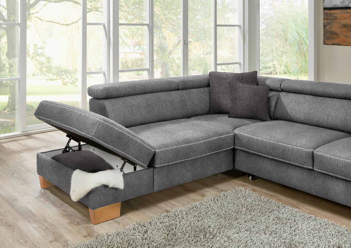 ECKSOFA in Mikrofaser Grau  - Eichefarben/Beige, Natur, Holz/Textil (273/226cm) - Beldomo System