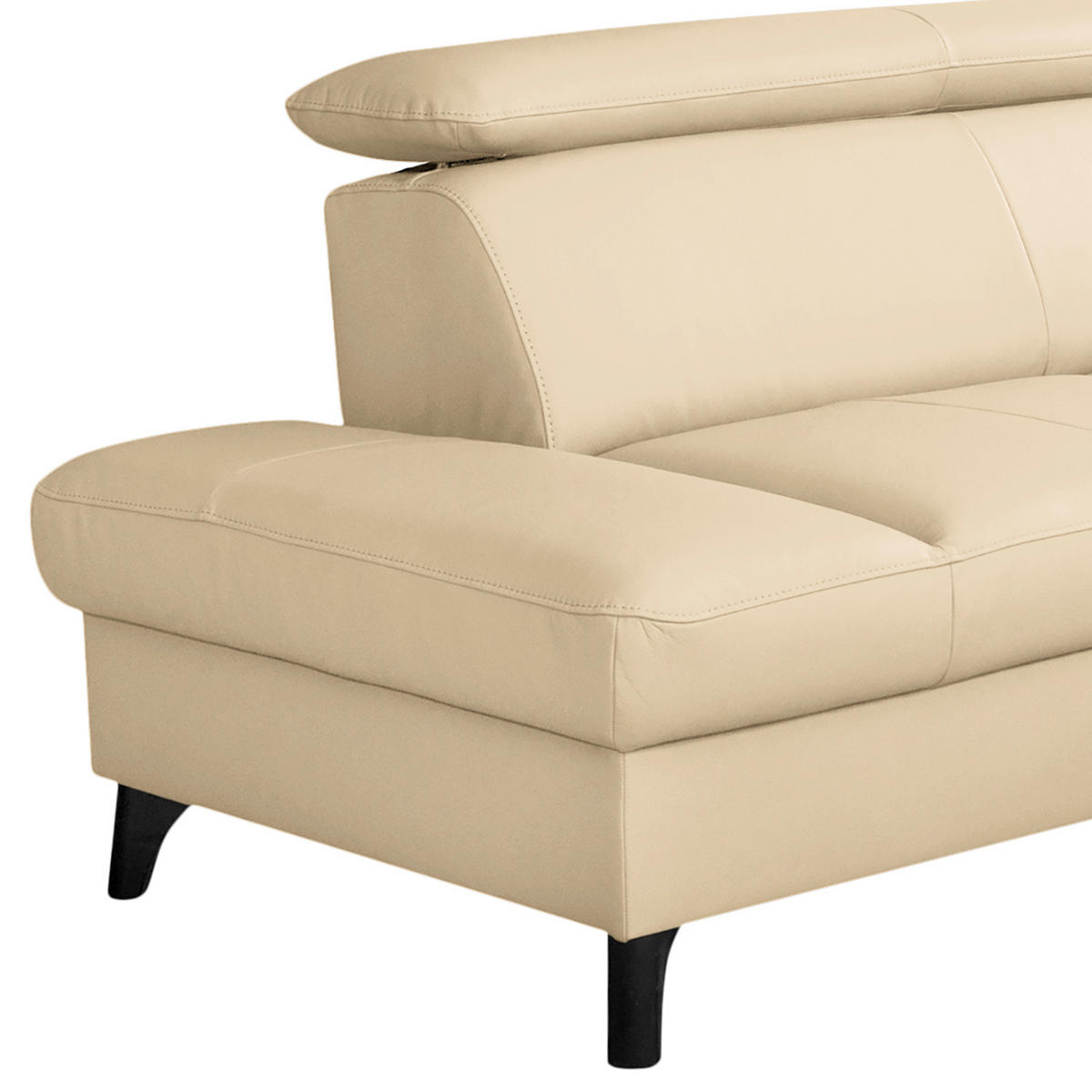 ECKSOFA Beige Echtleder Lederlook  - Beige/Schwarz, Design, Leder/Holz (199/244cm) - Livetastic