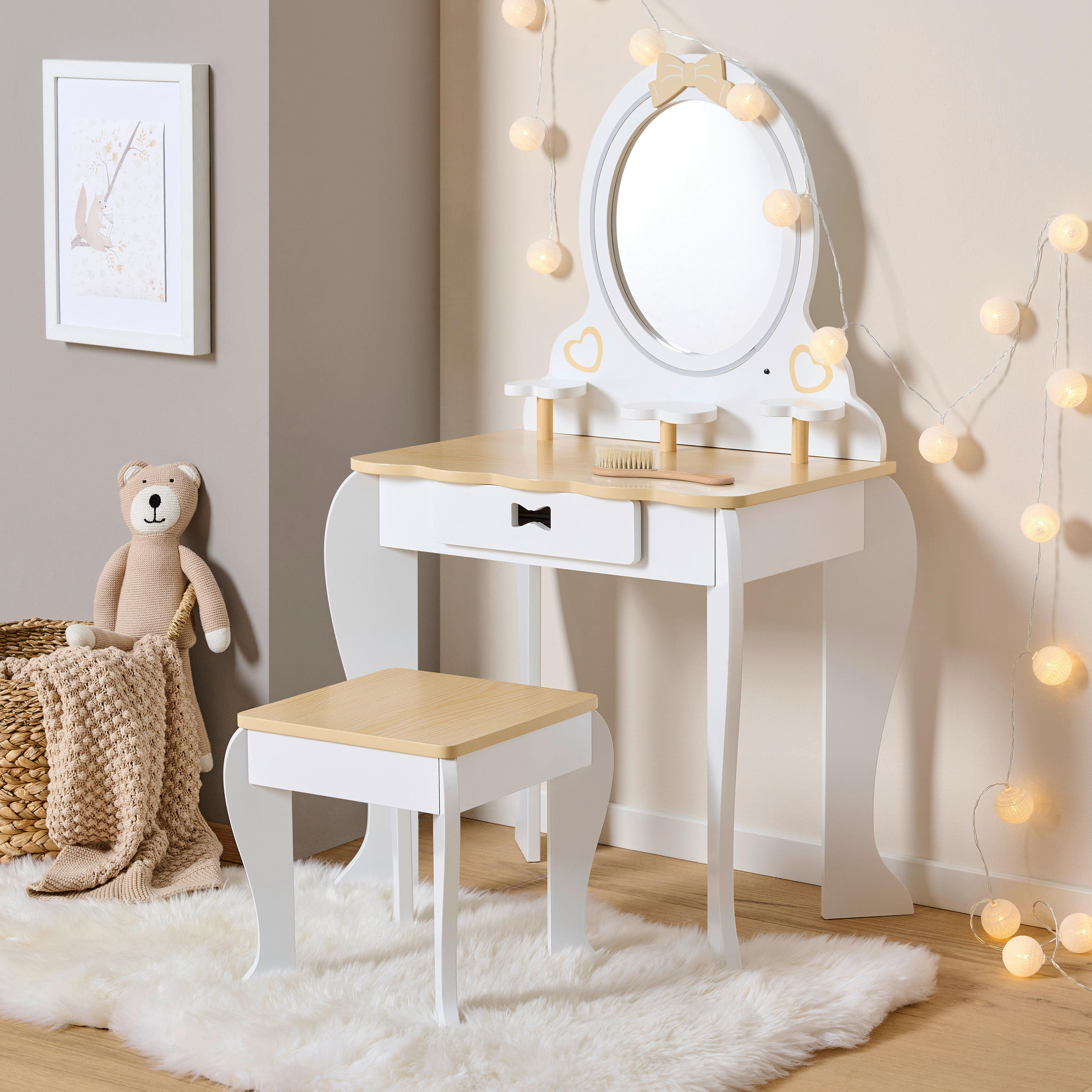 TOALETNÍ STOLEK přírodní barvy, bílá,  - bílá/přírodní barvy, Trend, kompozitní dřevo/plast (53/28,5/93/29/36/28,5cm) - Jimmylee