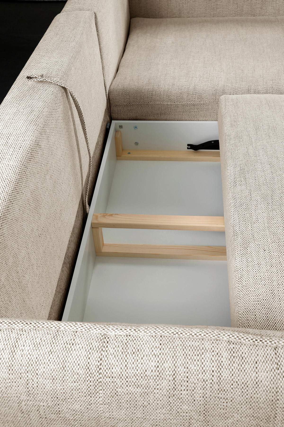 ECKSOFA in Struktur Creme  - Creme/Schwarz, Design, Holz/Textil (244/165cm) - MID.YOU