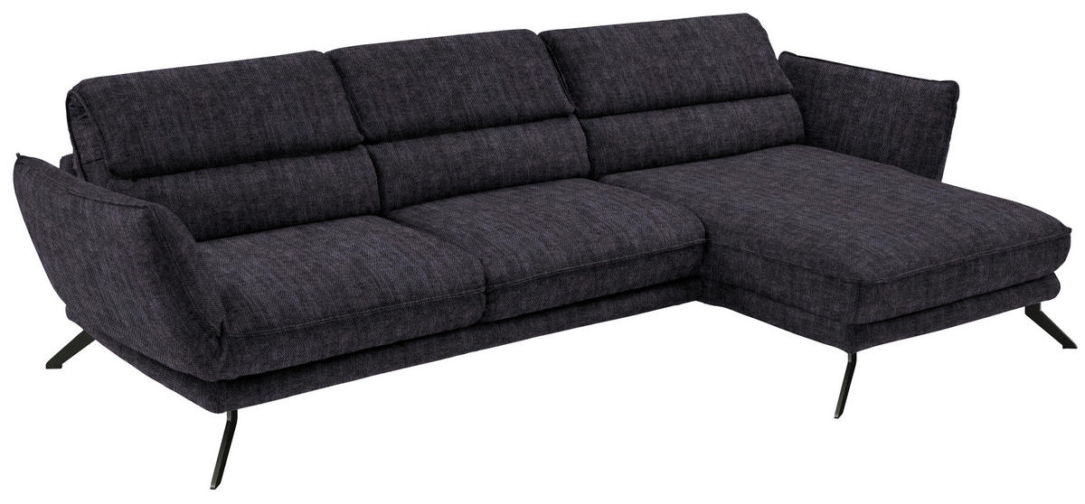 ECKSOFA in Velours Anthrazit  - Anthrazit/Schwarz, Design, Textil/Metall (283/153cm) - Valdera