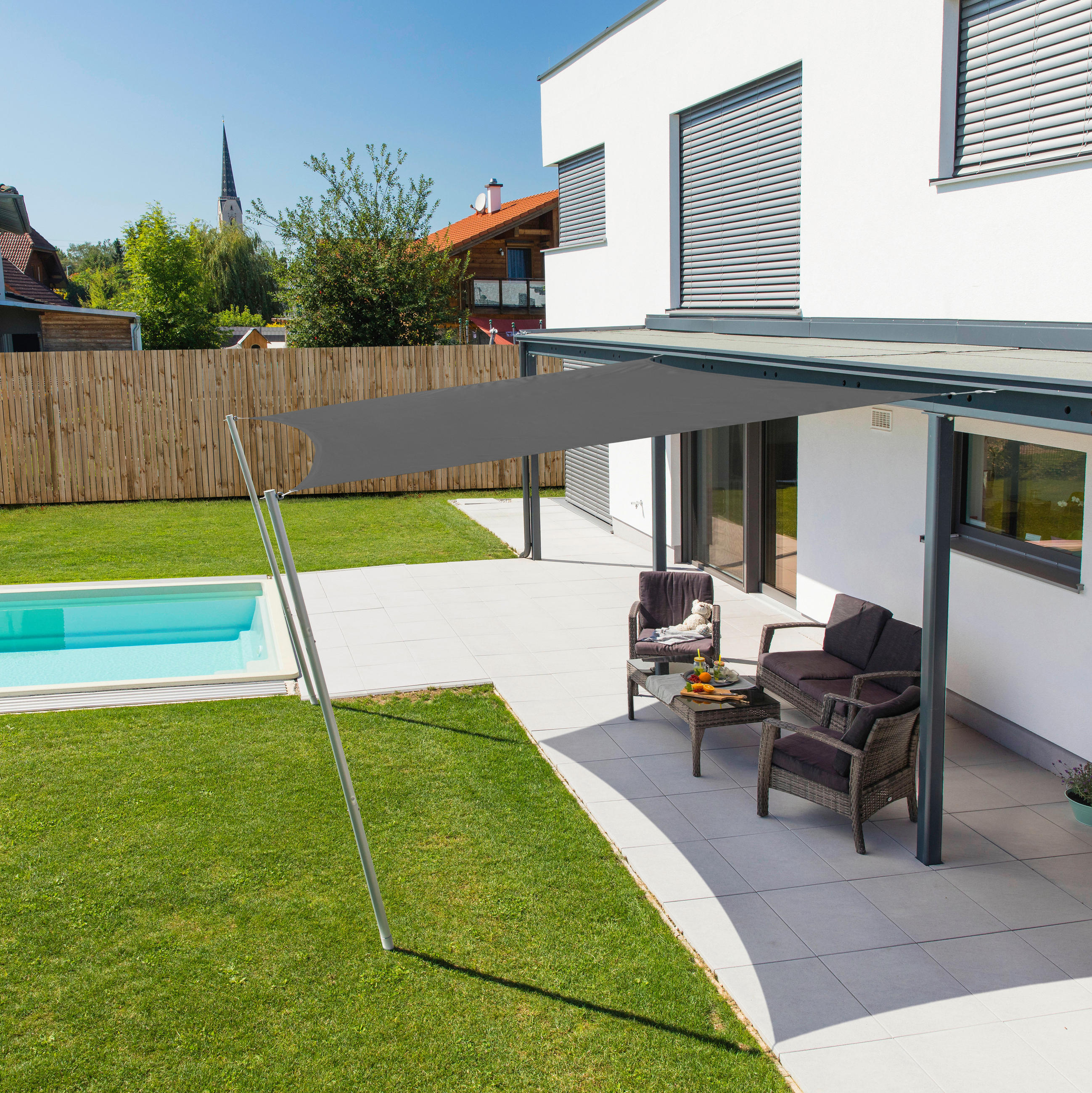 GARTENSONNENSEGEL  400/400 cm  - Anthrazit, Basics, Kunststoff (400/400cm)