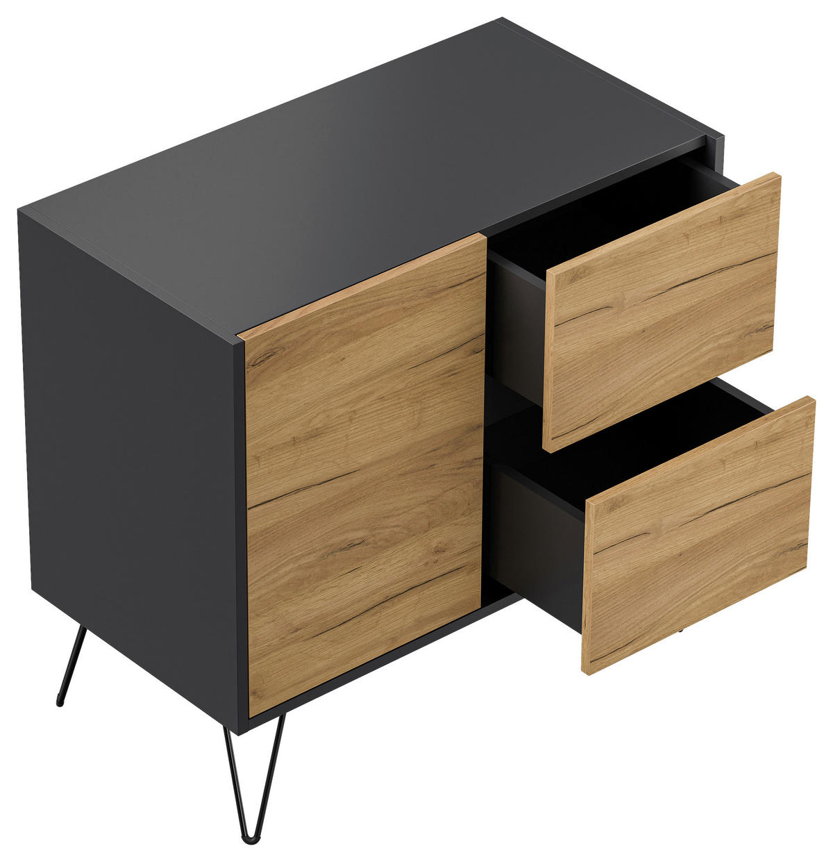 SIDEBOARD Posseik Industrial  in 79/75,8/42 cm  - Eichefarben/Graphitfarben, Design, Holzwerkstoff/Metall (79/75,8/42cm) - P & B