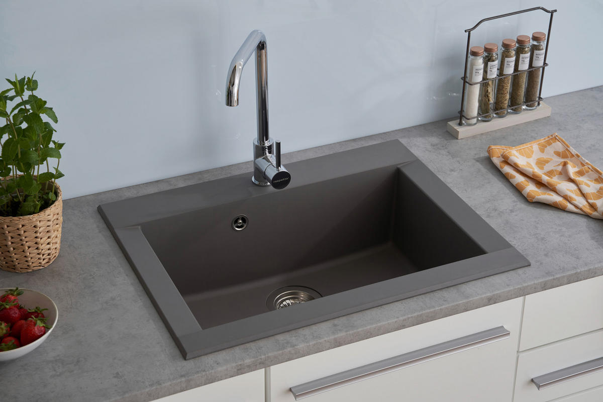 SPÜLE 1712OHIO66X50G  - Grau, Trend, Glas/Kunststoff (66/21/50cm) - Respekta